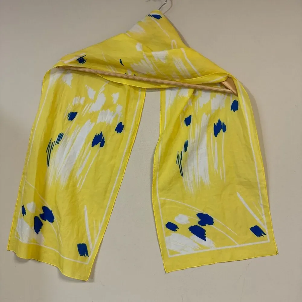 Abstract Print Scarf Yellow Blue Retro Lightweight Versatile Neck Accessory Tie